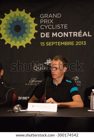 QUEBEC, CANADA, SEPTEMBER 11 2013 - Christopher FROOME takes part in elite press conference at the ChÃ¢teau Frontenac for Quebec\'s leg of UCI-sanctioned Pro Tour event, september 11 2013