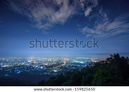 City Night From The View Point On Top Of Mountain , Chiangmai ,Thailand