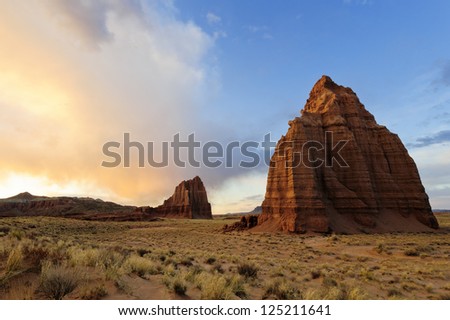 Temple of the Moon and the Sun in Cathedral Valley in Capitol Reef National Park, Utah
