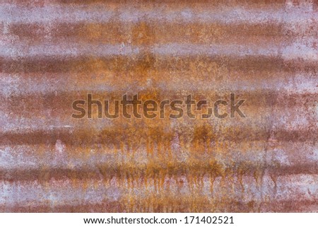 Texture of old rusted corrugated steel panel.