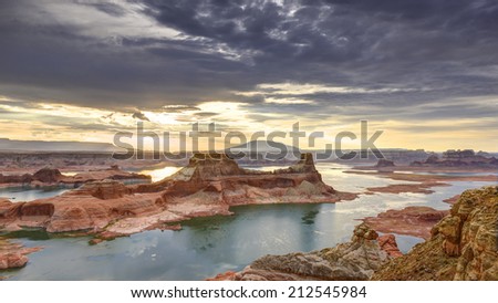 Sunrise at Alstrom Point of Lake Powell in Glen Canyon National Recreation Area.