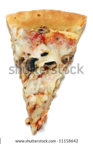 Slice of mushroom and onion pizza