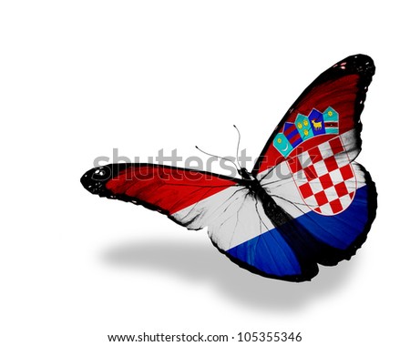 stock photo : Croatian flag butterfly flying, isolated on white background