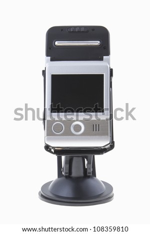 car video recorder in black on the suction cup to the glass