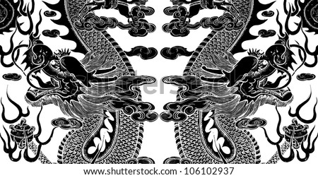 Twin chinese dragon art