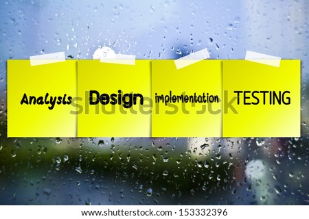 Software Process Sticky Paper On Glass With Drops Water Background