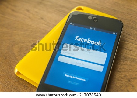 THAILAND - SEPTEMBER 05, 2014: Facebook  application login screen  on ipod product of apple music player.