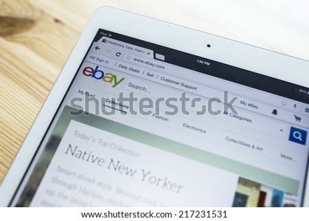 CHIANG MAI, THAILAND - SEPTEMBER 07, 2014: Close up of ebay\'s website on a Apple ipad Air screen. ebay is one of the largest online auction and shopping websites.