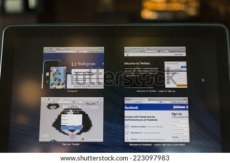 CHIANG MAI, THAILAND - OCTOBER 02, 2014: Popular Social media webpage open web browser on monitor Apple macbook pro.