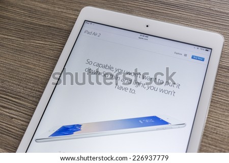 CHIANG MAI, THAILAND - OCTOBER 21, 2014: Apple Computers website with the newly launched tablet Apple iPad Air 2 seen on Apple iPad Air.