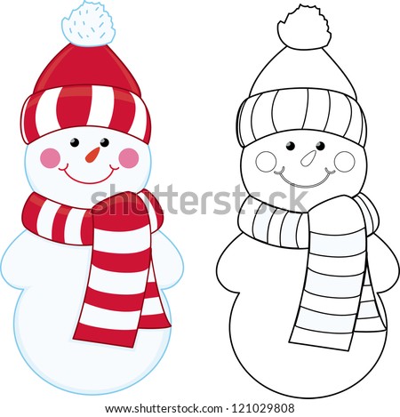 Cartoon snowman. Coloring book. - stock vector