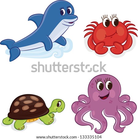 Cartoon Sea Animals. Vector Illustration - 133335104 : Shutterstock