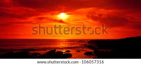 Cloudy sunset over the ocean at the Cape of Good Hope, South Africa