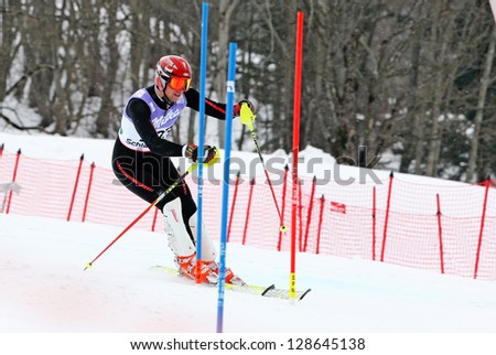 SCHLADMING, AUSTRIA - FEBRUARY 16: CHAMOUN Dani (LIB) competing in FIS Alpine World Ski Championship Men\'s Slalom on February 16, 2013 in Schladming, Austria.