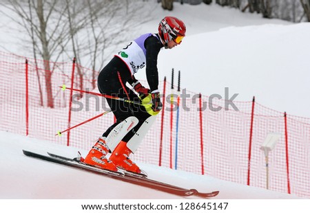 SCHLADMING, AUSTRIA - FEBRUARY 16: CHAMOUN Dani (LIB) competing in FIS Alpine World Ski Championship Men\'s Slalom on February 16, 2013 in Schladming, Austria.