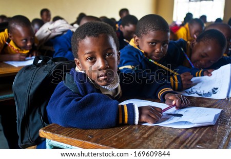 Piggs Peak, Swaziland-July 29: Unidentified Swazi Schoolboys On July 29, 2008 In Nazarene Mission School, Piggs Peak, Swaziland. Close To 10% Of Swazilandã¢Â?Â?S Population Are Orphans, Due To Hiv/Aids.