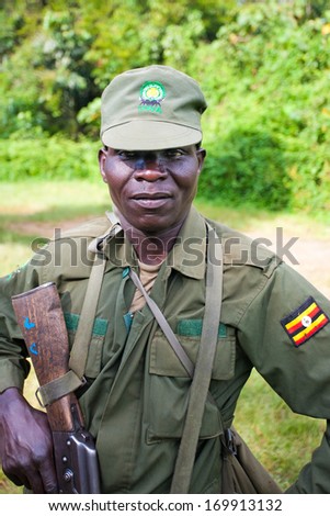 BWINDI, UGANDA - OCTOBER 22: Unidentified national park ranger on October 22, 2012 in the Bwindi National Park, Uganda. The Bwindi National Park is the most famous tourist attraction in Uganda.
