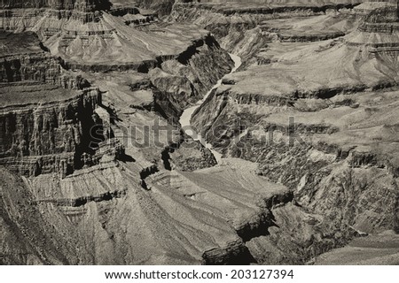 Black and white image of the Grand Canyon, Arizona, USA