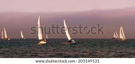 Sailboats on the Pacific ocean; Santa Cruz, California, USA