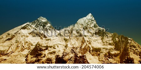 The world\'s highest mountain, Mt Everest (8850m) and Mt. Nuptse in the Himalayas, Nepal.