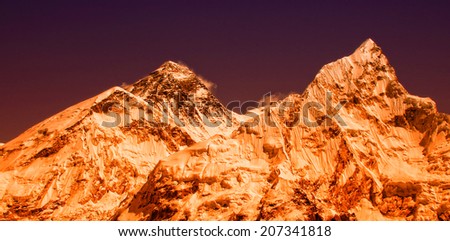World\'s highest mountain, Mt Everest (8850m) and Mt. Nuptse in the Everest Region of the Himalayas, Nepal.
