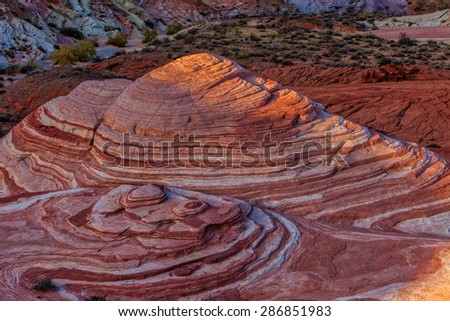 The Fire Wave in the Valley of Fire State Park, USA. Valley of Fire State Park is the oldest state park in Nevada, USA and was designated as a National Natural Landmark in 1968.
