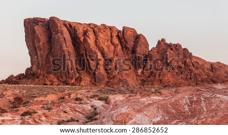 Red landscape of the Nevada desert at Valley of Fire State Park, USA. Valley of Fire State Park is the oldest state park in Nevada, USA and was designated as a National Natural Landmark in 1968.