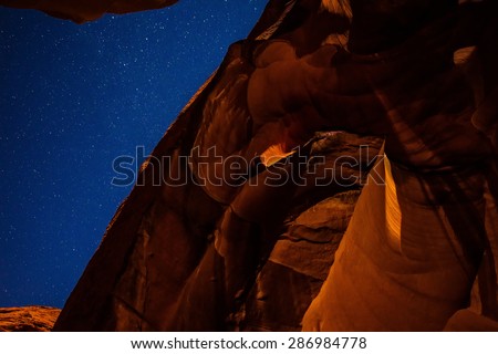 Stars in the sky as seen from the Antelope Canyon, near Page, Arizona, USA. The Antelope Canyon is the most-visited and most-photographed slot canyon in the American Southwest.