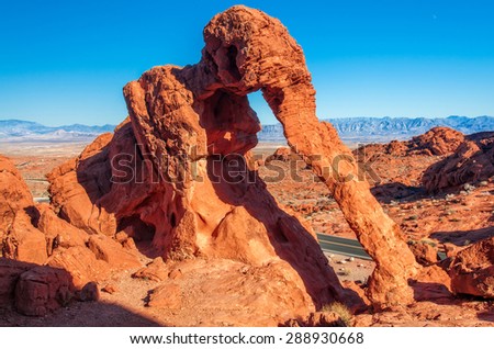 Elephant Rock in Valley of Fire State Park, USA. Valley of Fire State Park is the oldest state park in Nevada, USA and was designated as a National Natural Landmark in 1968.