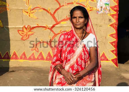 RAXAUL, INDIA - NOV 8: Unidentified Indian woman on Nov 8, 2013 in Raxaul, Bihar state, India. Bihar is one of the poorest states in India. The per capita income is about 300 dollars.