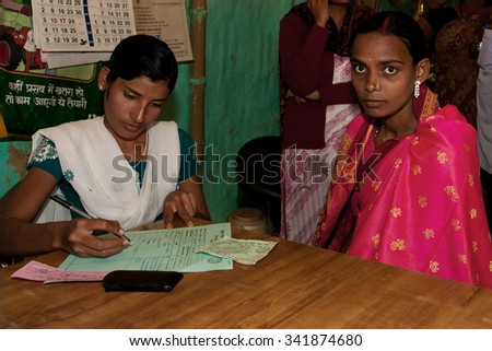 ADAPUR, INDIA-NOV 8: Indian women at a rural pregnancy clinic on 8th Nov 2011 in Adapur, Bihar State, India. Bihar is one of the poorest states in India. The per capita income is about 300 dollars.