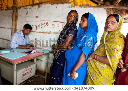 ADAPUR, INDIA-NOV 8: Indian women at a rural pregnancy clinic on 8th Nov 2011 in Adapur, Bihar State, India. Bihar is one of the poorest states in India. The per capita income is about 300 dollars.