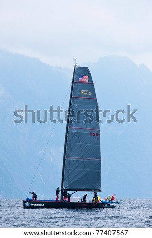 LAKE TRAUNSEE, AUSTRIA - MAY 15: ORACLE Racing team from the USA prove to be the masters of Lake Traunsee as they win the 2011 RC44 Austria Sailing Cup.RC44 on May 15, 2011 on Lake Traunsee, Austria.
