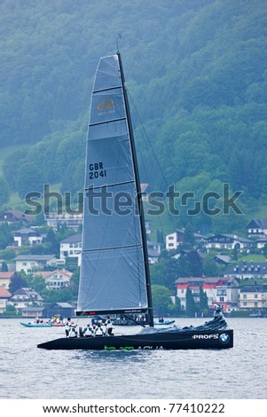 LAKE TRAUNSEE, AUSTRIA - MAY 15: TEAM AQUA team from Great Britain take the second place at the 2011 RC44 Austria Sailing Cup on May 15, 2011 on Lake Traunsee, Austria.