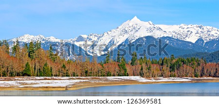 Mount Shuksan reflected in Baker Lake in the  Mt. Baker-Snoqualmie National forest