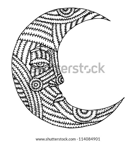 Original Black And White Drawing Of Moon Stock Vector Illustration