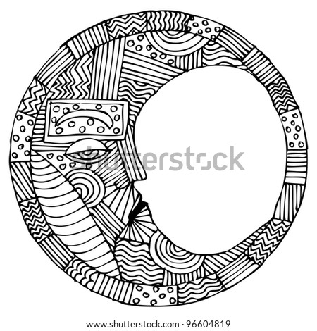 Original Black And White Drawing Of Moon Stock Vector 96604819