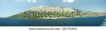 Panorama of Korcula Mountain on the side of the sea, Croatia