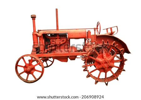 Old Vintage Farm Tractor isolated on white background