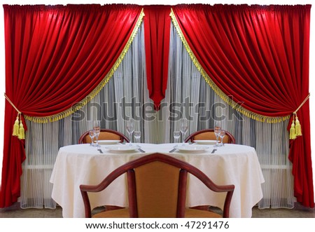 cafe, table on a background of curtains