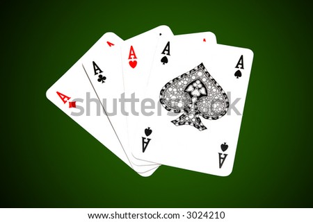 Poker of four aces on dark green background. For best object isolation work patch is included