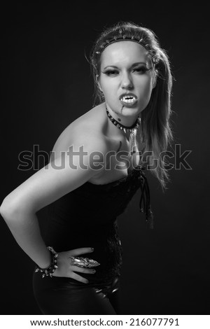 vampire girl. black and white photo
