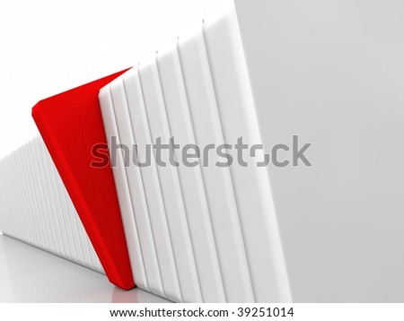 One red book between many white book.