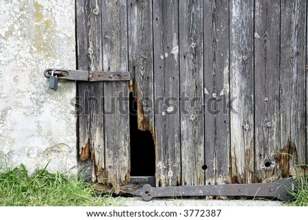 Lower part of rotten, wooden door to the castle Kronborg.