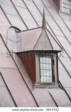 Copper roof and leaded dormer window on the castle Kronborg in Elsinore, Denmark.