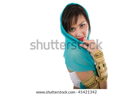 stock photo : Egyptian woman in pharaoh costume over white background