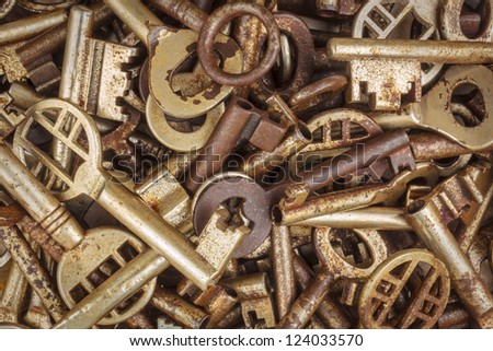 Assortment of different rusty antique keys