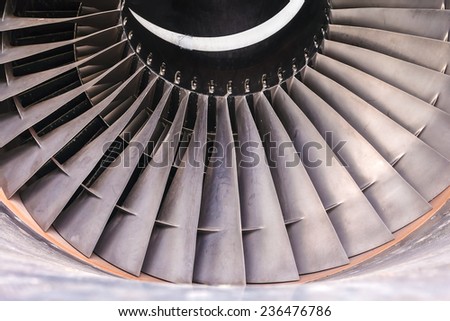 Detail of a used airplane jet turbine engine