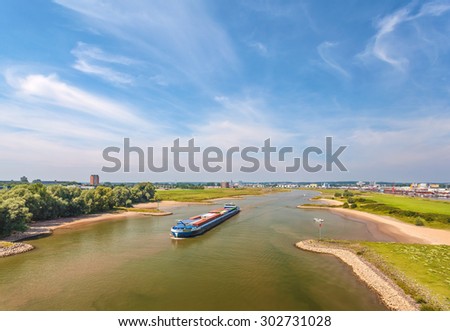 The Nederrijn river in front of the Dutch city of Arnhem, The Netherlands