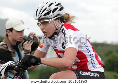MOSCOW, RUSSIA - JUNE 9: Vivienne Meyer (Switzerland) races during the European Mountain Bike Cross-Country Championship in Moscow, Russia at June 9, 2012
